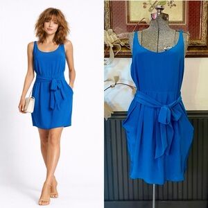 Rebecca Taylor Silk Blouson Tie Waist Sheath Dress Cobalt Blue Sz 6💚🎀